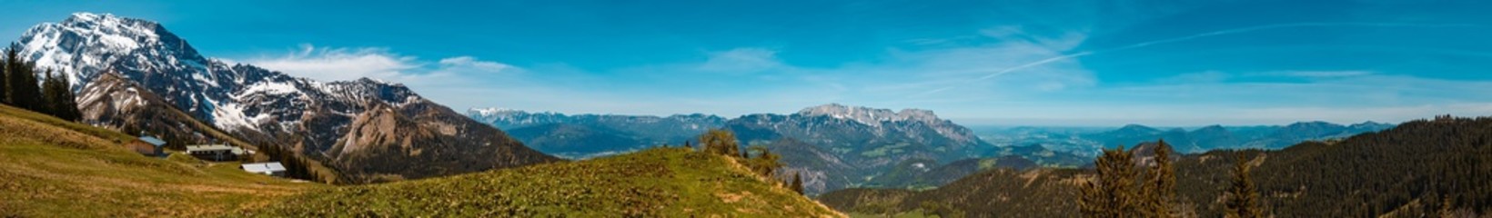High resolution stitched panorama of a beautiful alpine view at the famous Rossfeldstrasse near Berchtesgaden, Bavaria, Germany