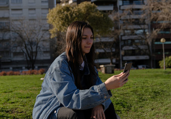 Social media concept, woman with mobile smartphone. covid 19 