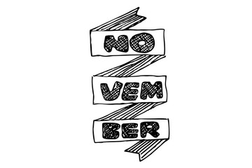 Black Simple Vector Hand Draw Sketch Lettering, Text November at Ribbon