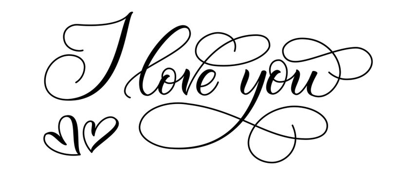 Handwritten modern brush calligraphy I Love You on white background for Valentines day card. Vector illustration.