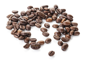 roasted coffee beans isolated on a white background