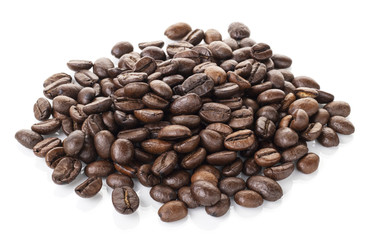 roasted coffee beans isolated on a white background