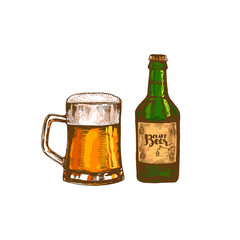 Hand drawn beer, isolated on white, vector illustration