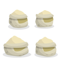 Canvas burlap bag. Cartoon flat illustration. Rustic element for mill. Packaging for storage of grain and flour. pile of wheat