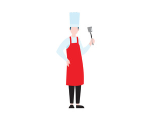 Chef Holding Spatula Gesture Illustration with Cartoon Style