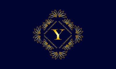 Graceful monogram with the letter Y. Golden creative logo on a dark blue background. Floral vector illustration of business, cafe, office, restaurant, heraldry.