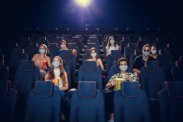 Cinema, movie theatre during quarantine. Coronavirus pandemic safety rules, social distance during...
