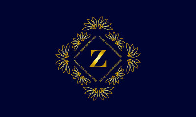 Graceful monogram with the letter Z. Golden creative logo on a dark blue background. Floral vector illustration of business, cafe, office, restaurant, heraldry.