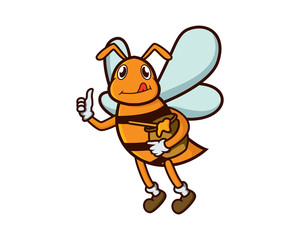 Bee Holding Honey Illustration with Cartoon Style