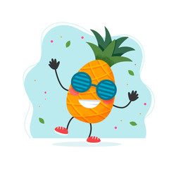 Fototapeta premium Cute pineapple character. Colorful summer design. illustration in flat style