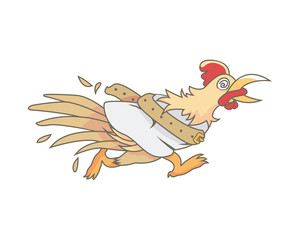 Running Mad and Crazy Chicken with Asylum Clothes Illustration