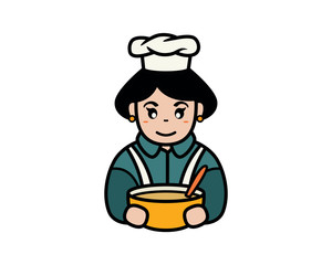 Mom Chef with Her Cake Dough Illustration