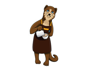 Detailed Civet Mascot Pouring Coffee in Cup Illustration