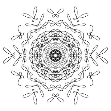 Mandala for coloring. With the image of a scarab beetle, a bee and a dragonfly.