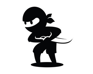 Ninja Holding His Knife Illustration with Silhouette Style