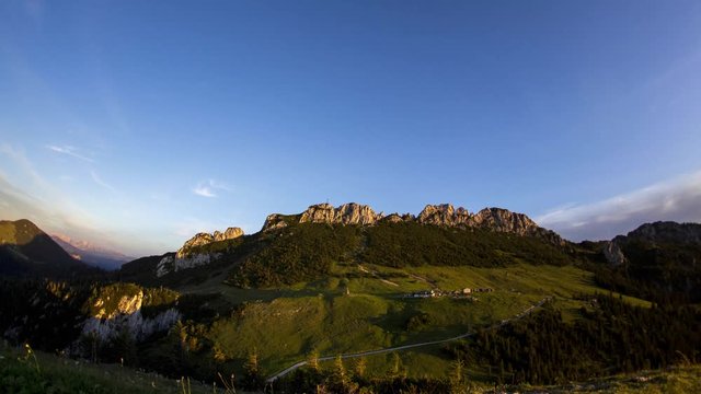 nightscape, night full of stars, Kampenwand from sunset till nightfall, Bavaria, Germany