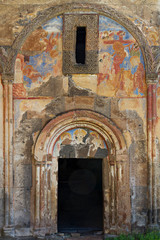 Fototapeta na wymiar Frescos and murals of the Tigrant Honents Church, in the ruins if the ancient capital of Bagradit Armenian Kingdom, Ani, in Kars, Turkey.