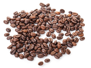 roasted coffee beans isolated on a white background