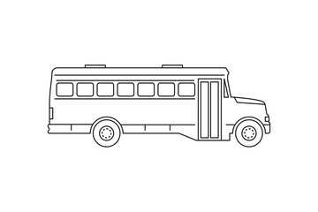 School bus icon. Black line web sign. Flat style vector illustration isolated on white background.