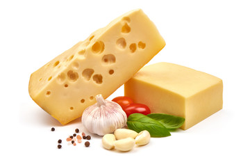 Maasdam cheese, isolated on white background