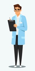 Dietitian working in hospital. Healthcare doctor helping in medical clinic. Medic man in blue uniform. Health and medicine professional care vector illustration. Nutrition and diabetic treatment