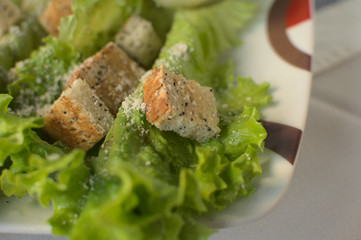 Traditional Cesar salad, Mexican food.