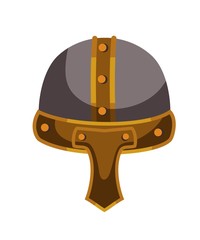Fototapeta premium Viking warrior norse helmet. Ancient circle hat with shield for scandinavian or medieval gladiators or knights, nordic soldiers. War armor for battles vector illustration