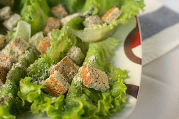 Traditional Cesar salad, Mexican food.