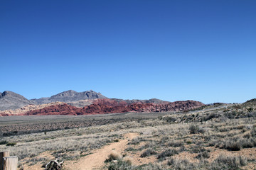 Fototapeta na wymiar red rock layers with rock mountain in desert