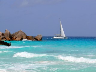 Fototapeta na wymiar Seychelles, Indian Ocean, Praslin Island, east coast, Anse Georgette beach