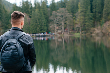Fototapeta premium man on a lake