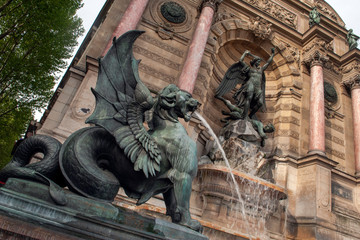  Saint Michael Fountain in the city of Paris, France.