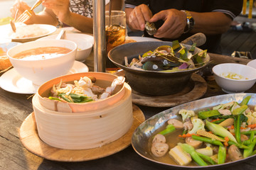 Food on the plate.