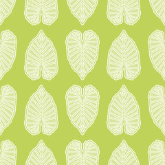 Heart shape leaf seamless illustration pattern.  Symmetric Alocasia foliage vector background.