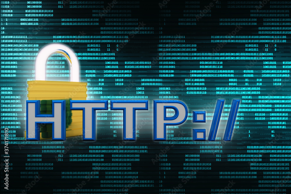 Poster 3d illustration network community concept . lock with http sign