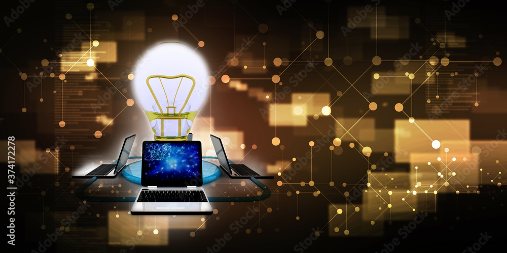 Aufkleber 3d rendering computer network with bulb