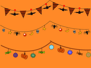 Halloween characters in party decorated interior 