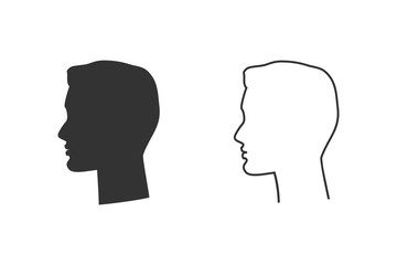 Man head silhouette line icon set. Vector illustration