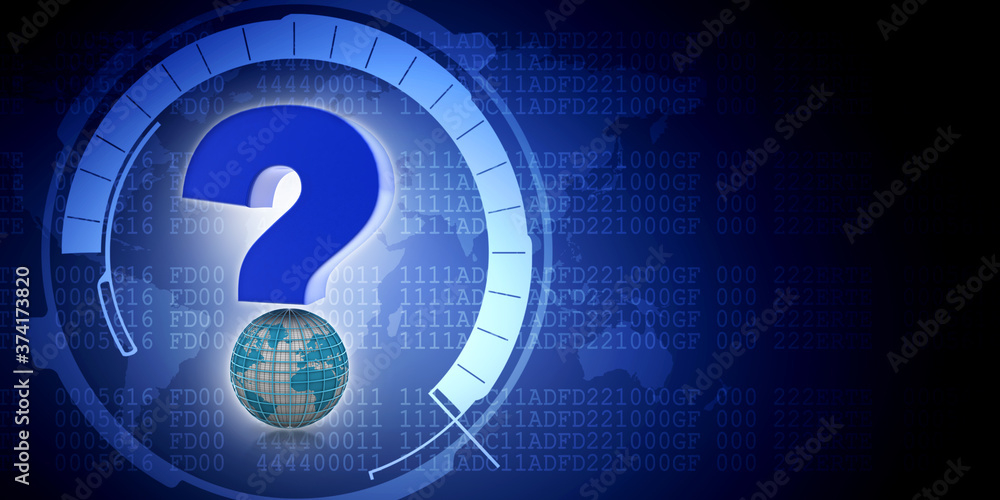 Poster 3d rendering question mark and globe