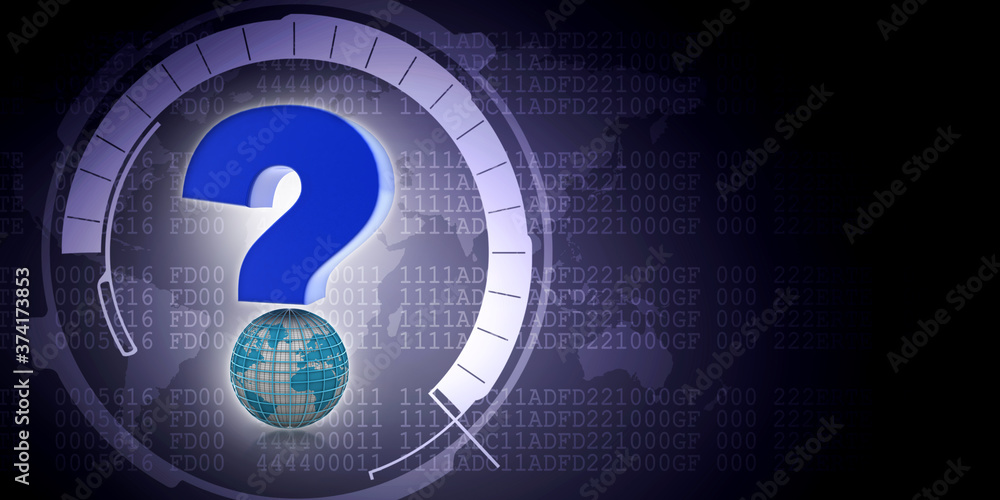 Poster 3d rendering question mark and globe