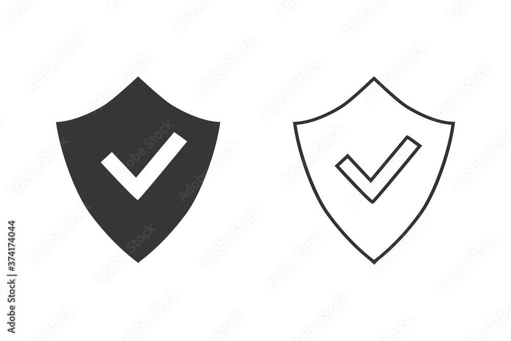 Poster shield and check mark line icon set vector logo template