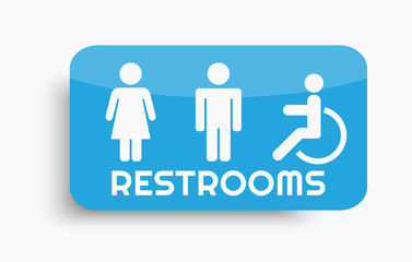 Restroom icon vector template with silhouettes in blue background with highlight and shadow. Eps 10 vector