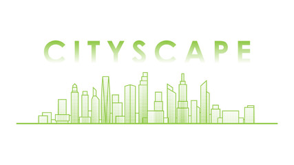 Thin line cityscape panorama with halftone shading background