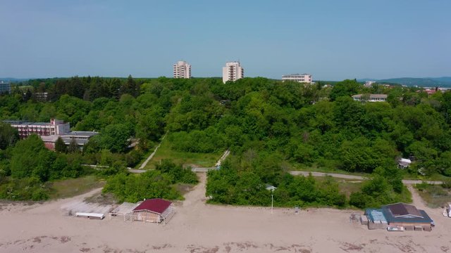 Aerial view  of empty beach in Kiten Bulgaria with small waves