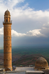 Minaret of the Great Mosque, known also as Ulu Mosque, with the Mesopotamia plain and Syrian border...