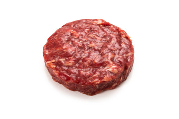 Raw minced beef isolated on white background.