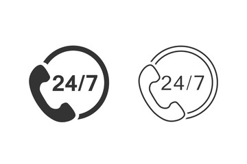 24/7 call center support vector line icon set