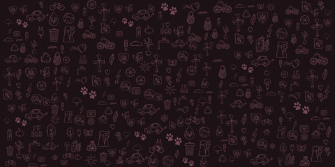 Set of Hand draw Ozone day Doodle backgrounds. Objects from a Environment and Earth.