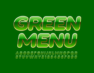 Vector elite banner Green Menu. Luxury shiny Font. Elegant modern Alphabet Letters and Numbers set