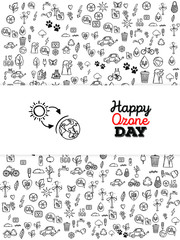 Fototapeta na wymiar Set of Hand draw Ozone day Doodle backgrounds. Objects from a Environment and Earth.